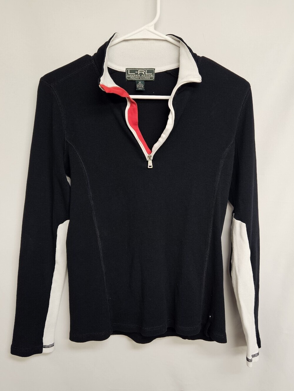 Lauren Ralph Lauren Active Black W White 1/4 Zip Waffled Pull Over Ladies Medium